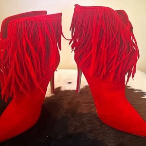 Alba Red Suede Fringe Ankle Boots Brand New with Box 7.5